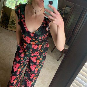 Anthropologie Flutter Sleeve Floral VNeck Jumpsuit